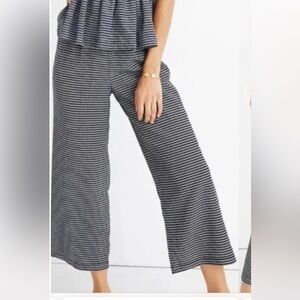 Madewell Sailor Chic Navy Striped wide leg crop pants S nautical coastal